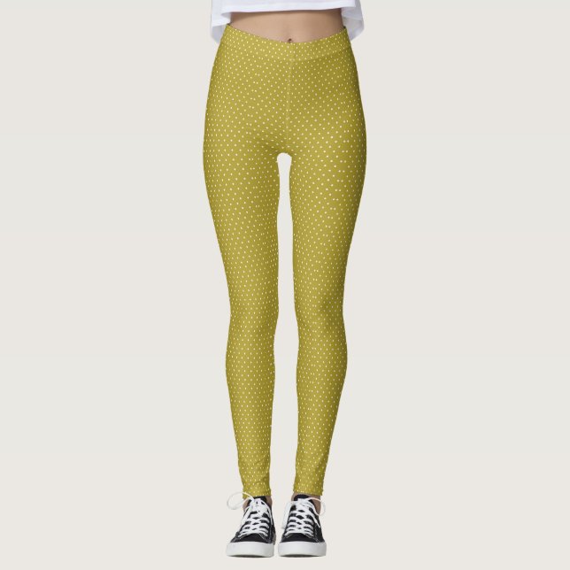 Leggings Motif à pois blancs sur fond jaune moutarde (Devant)