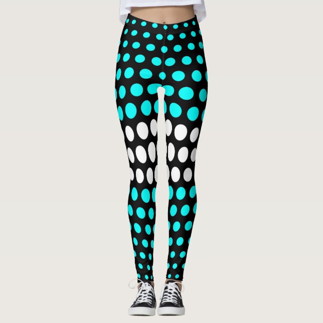 Leggings Motif à pois cyan et blanc (Devant)