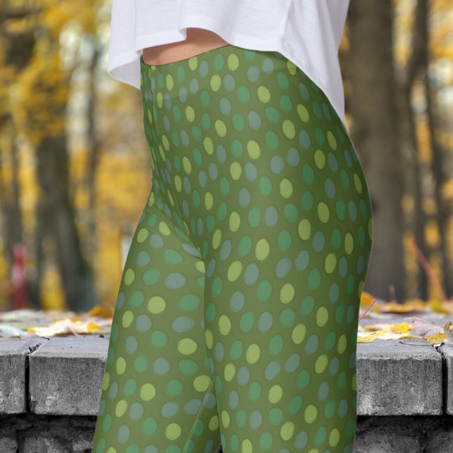 Leggings Motif à pois vert tendance et vert olive (Greens on Dark Olive Green Leggings)