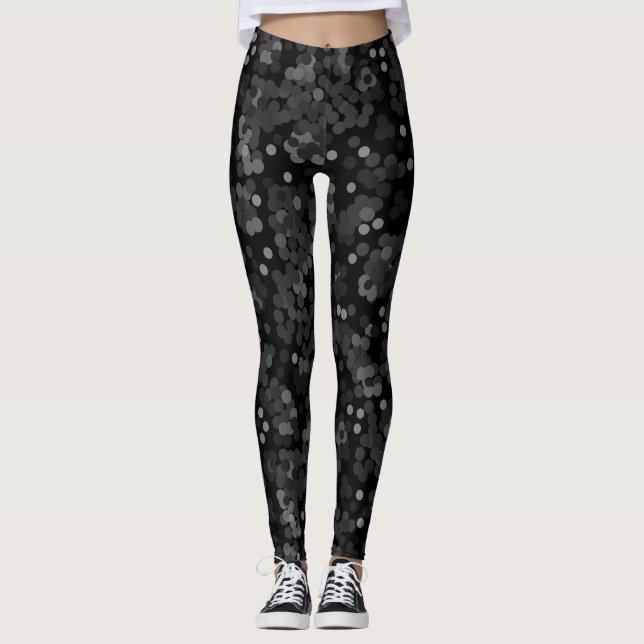 Leggings Motif à pois vert turquoise sur fond noir (Devant)