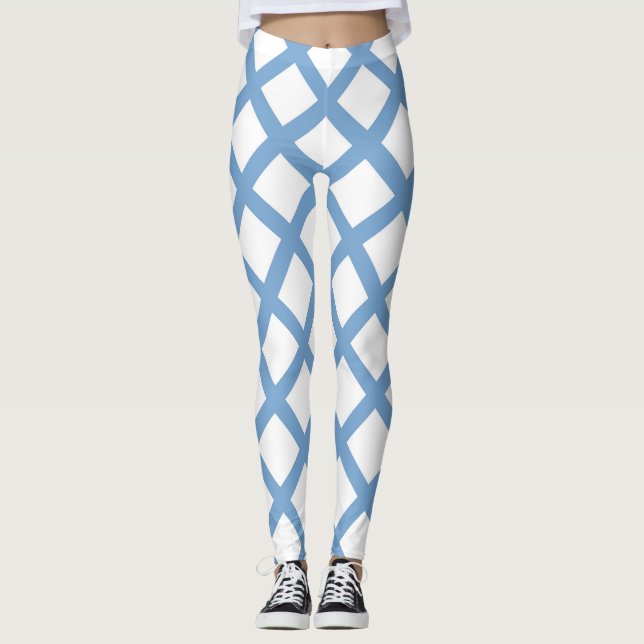 Leggings Motif à rayures diamantées Harlequin bleu blanc (Devant)