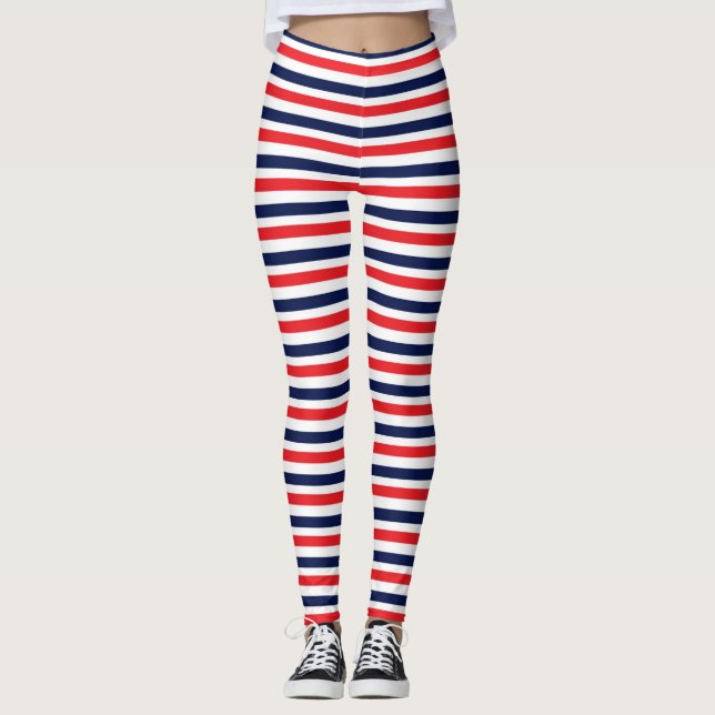 Leggings Motif à rayures rouge, bleu et blanc (Devant)