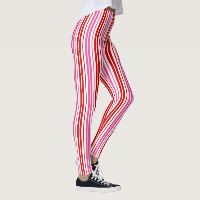 Leggings Motif à rayures verticales roses rouges blanches   (Droite)
