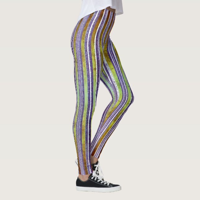 Leggings Motif à rayures violettes, vertes et blanches (Droite)