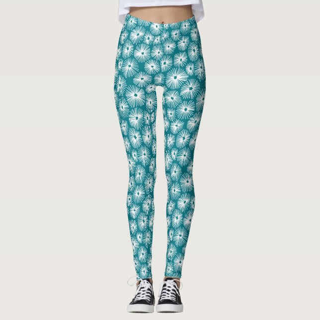 Leggings Motif Abstrait 101115 - Blanc sur Dk Turquoise (Devant)