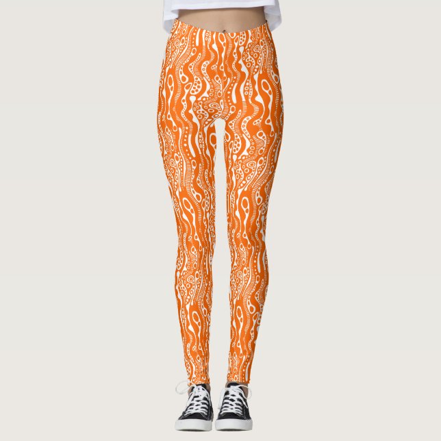 Leggings Motif Abstrait 130621 - Orange et blanc (Devant)