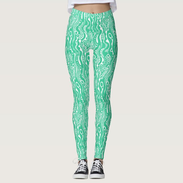 Leggings Motif Abstrait 130621 - Vert marin sur blanc (Devant)