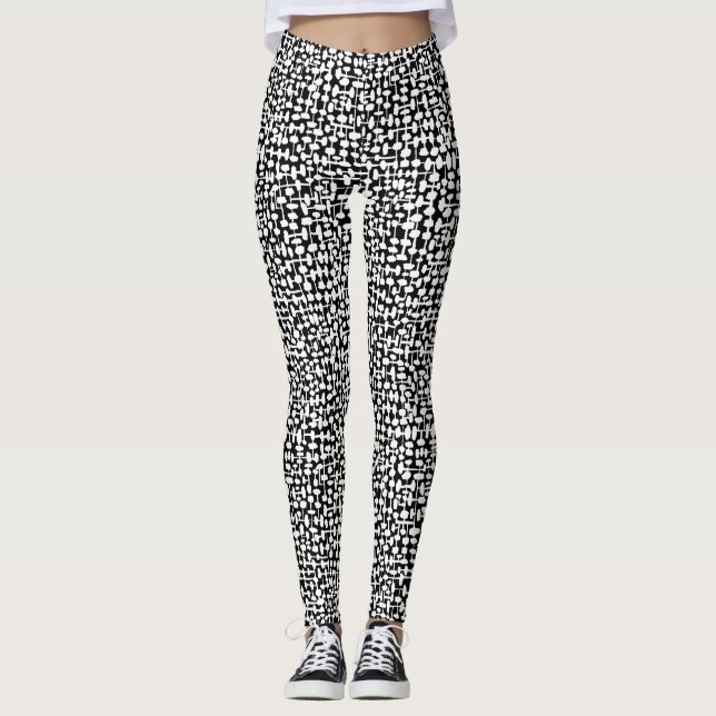 Leggings motif Abstrait 190621 Blanc sur noir (Devant)