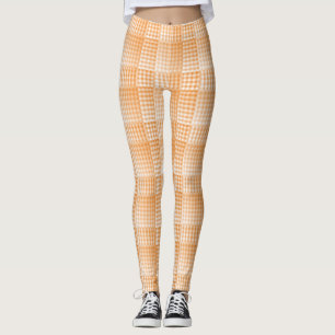 Leggings Motif Abstrait à Damier Orange et Blanc