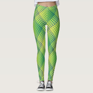 Leggings Motif Abstrait à Damier Vert Bleu