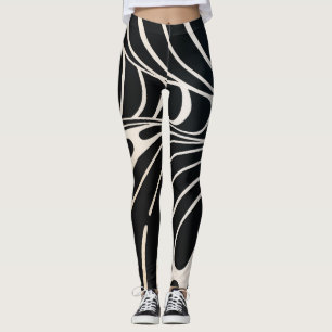 Leggings motif Abstrait avec lignes ondulées noir et blanc
