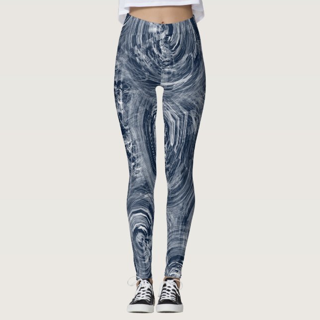 Leggings Motif Abstrait bleu et blanc (Devant)