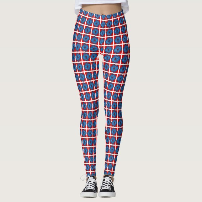 Leggings Motif Abstrait Blue Red Swirl (Devant)