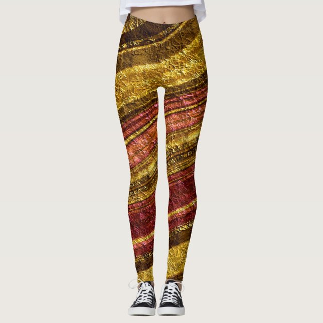 Leggings motif Abstrait, brun et jaune, texture, rouge (Devant)