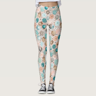 Leggings Motif Abstrait chatoyant en Turquoise, Rose