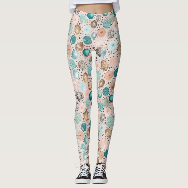 Leggings Motif Abstrait chatoyant en Turquoise, Rose (Devant)