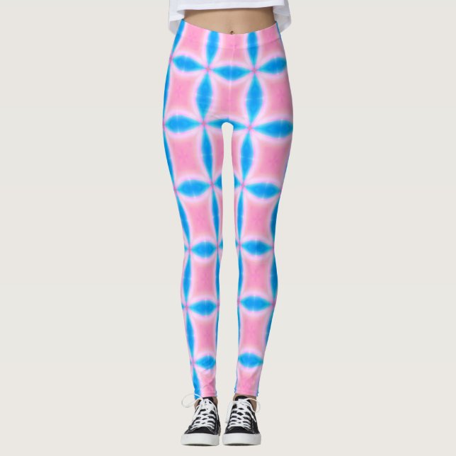 Leggings Motif Abstrait de Carrés Roses et Bleus (Devant)
