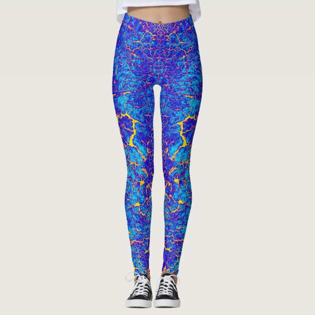 Leggings Motif Abstrait de couleur vive bleu et jaune (Devant)