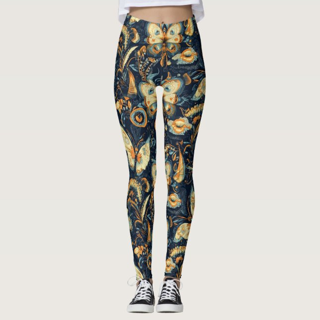 Leggings Motif abstrait de fleurs et de papillons (Devant)