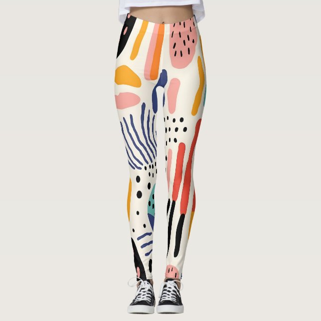 Leggings Motif Abstrait de Formes Organiques Memphis (Devant)