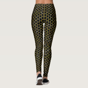 Leggings Motif Abstrait de l'Hexagon d'or noir moderne