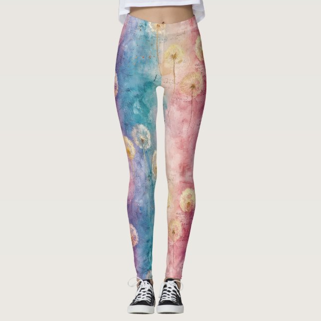 Leggings Motif Abstrait de Pissenlit Vintage (3) (Devant)