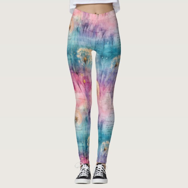 Leggings Motif Abstrait de Pissenlit Vintage (6) (Devant)