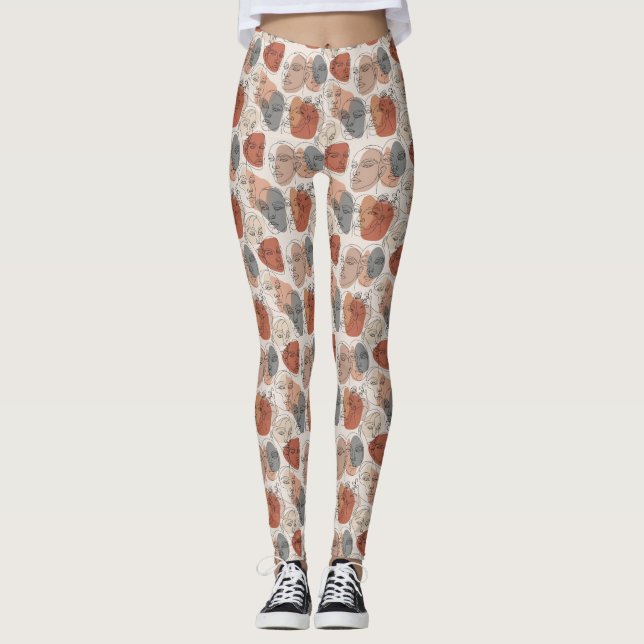 Leggings Motif abstrait de visage féminin (Devant)