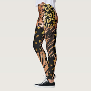 Leggings motif abstrait d'or rose léopard sur noir