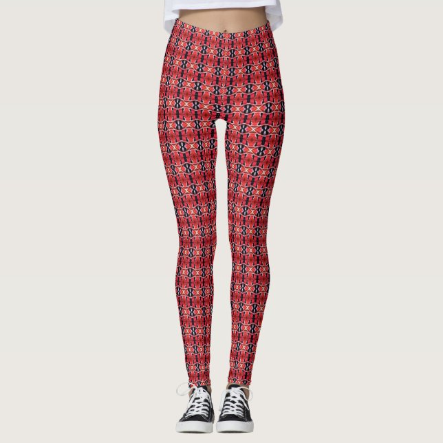 Leggings motif Abstrait en brique rouge, noir et blanc (Devant)