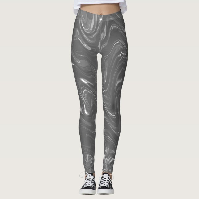 Leggings Motif Abstrait en marbre gris (Devant)
