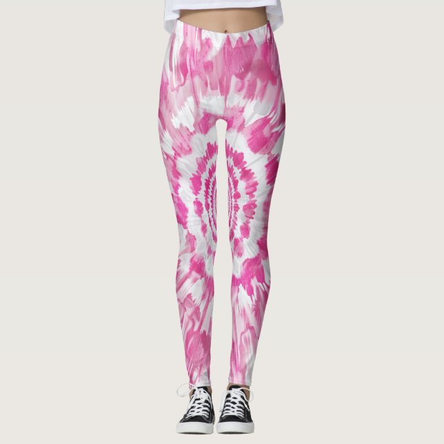 Leggings Motif Abstrait en Spirale Tie-Dye Rose (Devant)