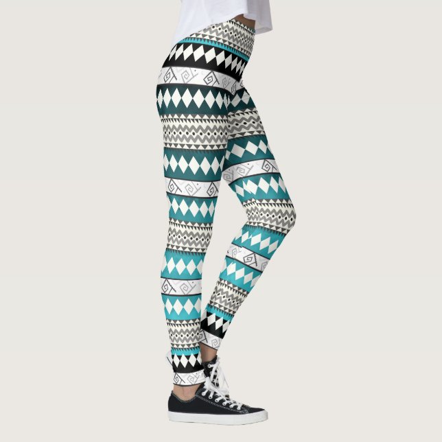 Leggings Motif Abstrait Géométrique Bleu Canard Aztèque (Droite)