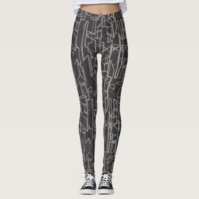 Leggings motif abstrait géométrique noir et blanc (Devant)