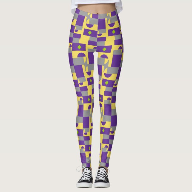 Leggings Motif Abstrait jaune pourpre avec demi-cercles (Devant)