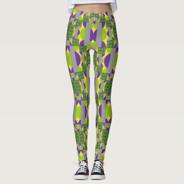 Leggings Motif Abstrait jaune pourpre avec demi-cercles (Devant)