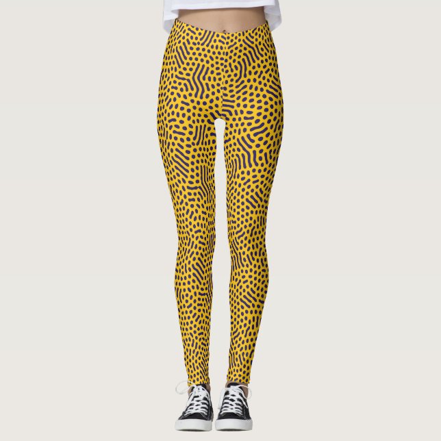Leggings Motif Abstrait Ludique : Points Navy sur Fond Jaun (Devant)