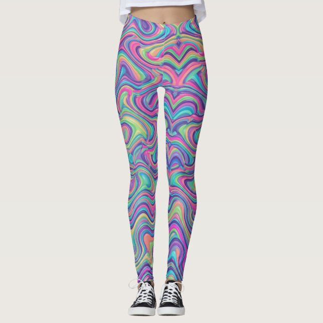 Leggings Motif Abstrait Marbré Psychédélique Vibrant (Devant)