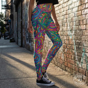 Leggings Motif Abstrait Néo-Psychedélique Rétro