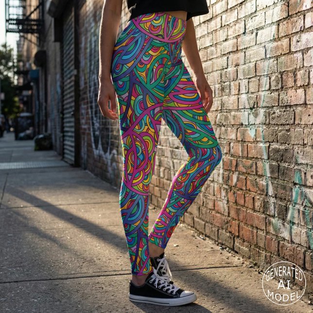 Leggings Motif Abstrait Néo-Psychedélique Rétro (Créateur téléchargé)