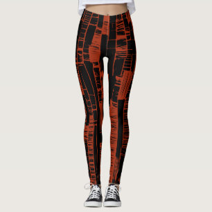 Leggings motif abstrait noir et rouge