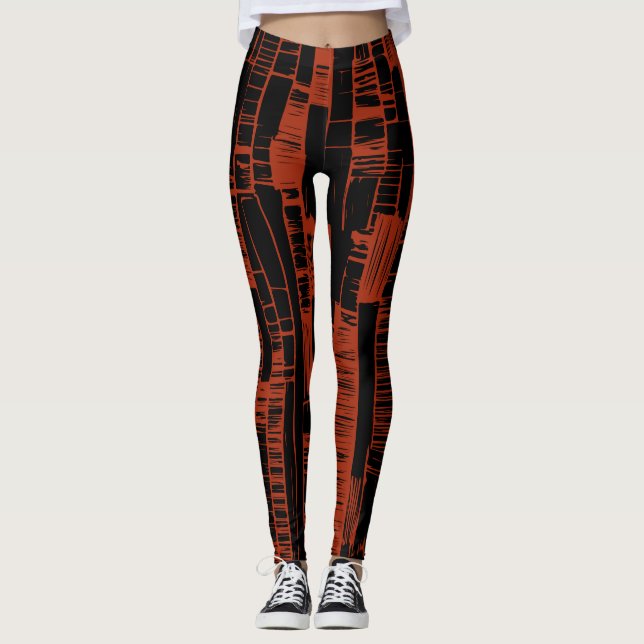 Leggings motif abstrait noir et rouge (Devant)