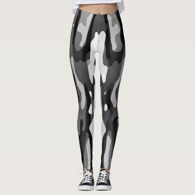 Leggings Motif Abstrait noir gris blanc (Devant)