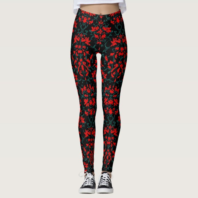 Leggings Motif Abstrait noir rouge (Devant)