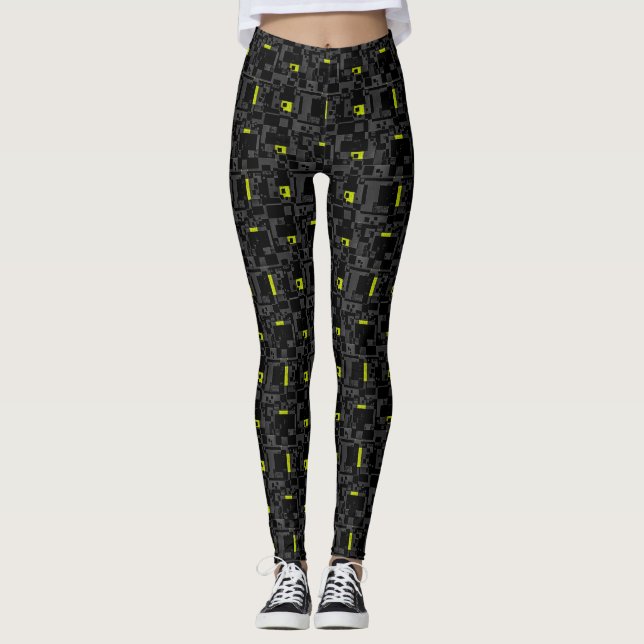 Leggings Motif Abstrait noir vert (Devant)