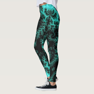 Leggings Motif Abstrait noir vert fractal