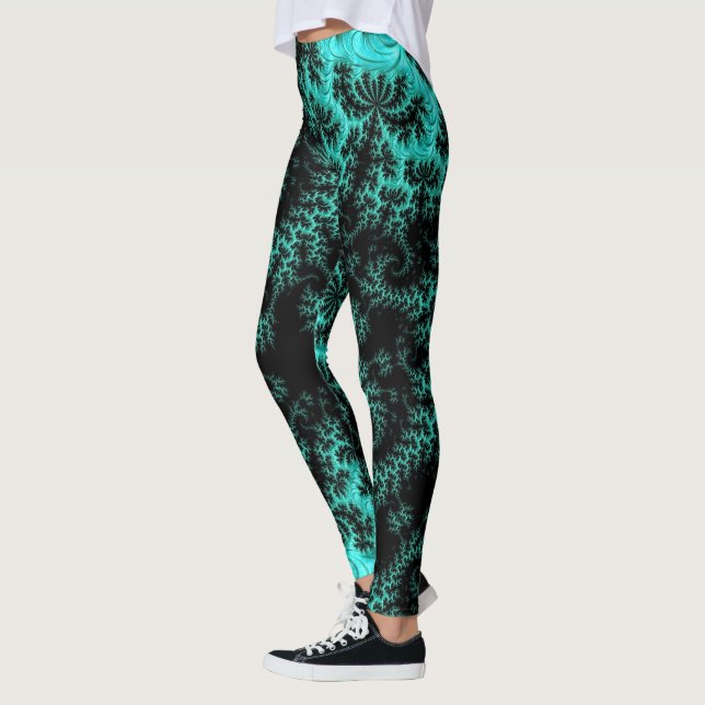 Leggings Motif Abstrait noir vert fractal (Gauche)