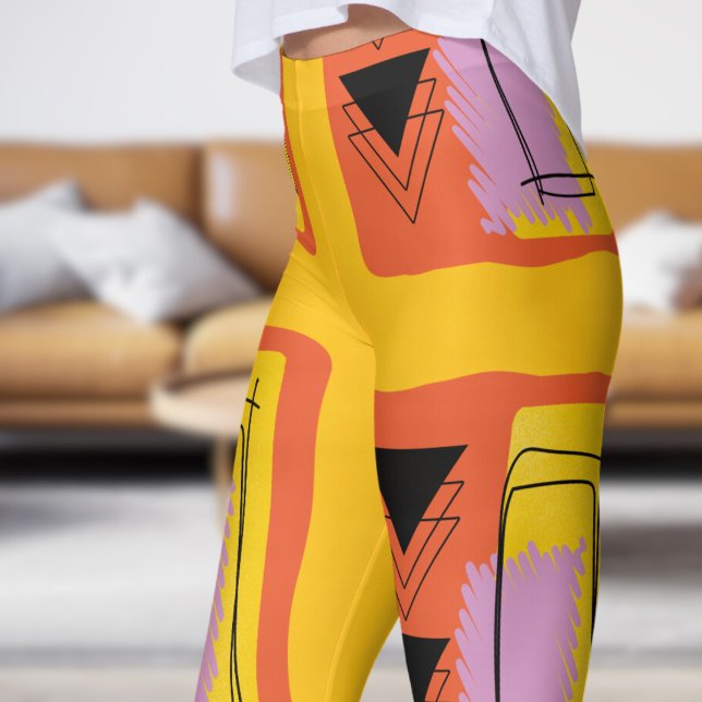 Leggings Motif Abstrait orange jaune moderne (Abstract Block on Yellow Orange)