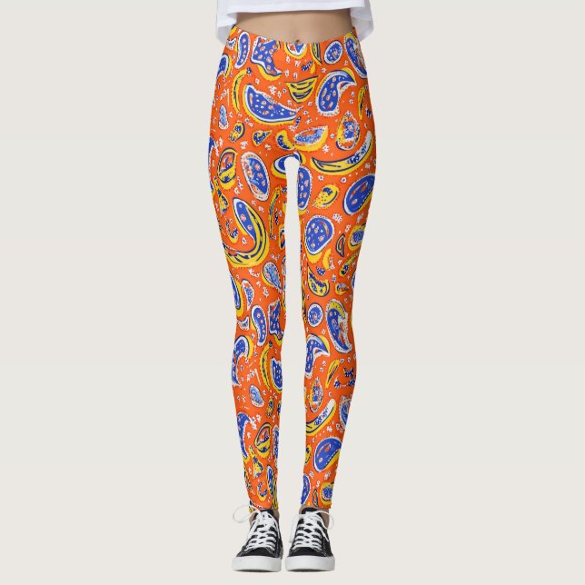 Leggings Motif Abstrait Orange Paisley (Devant)