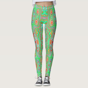 Leggings Motif Abstrait Orange Rétro et Vert Citron